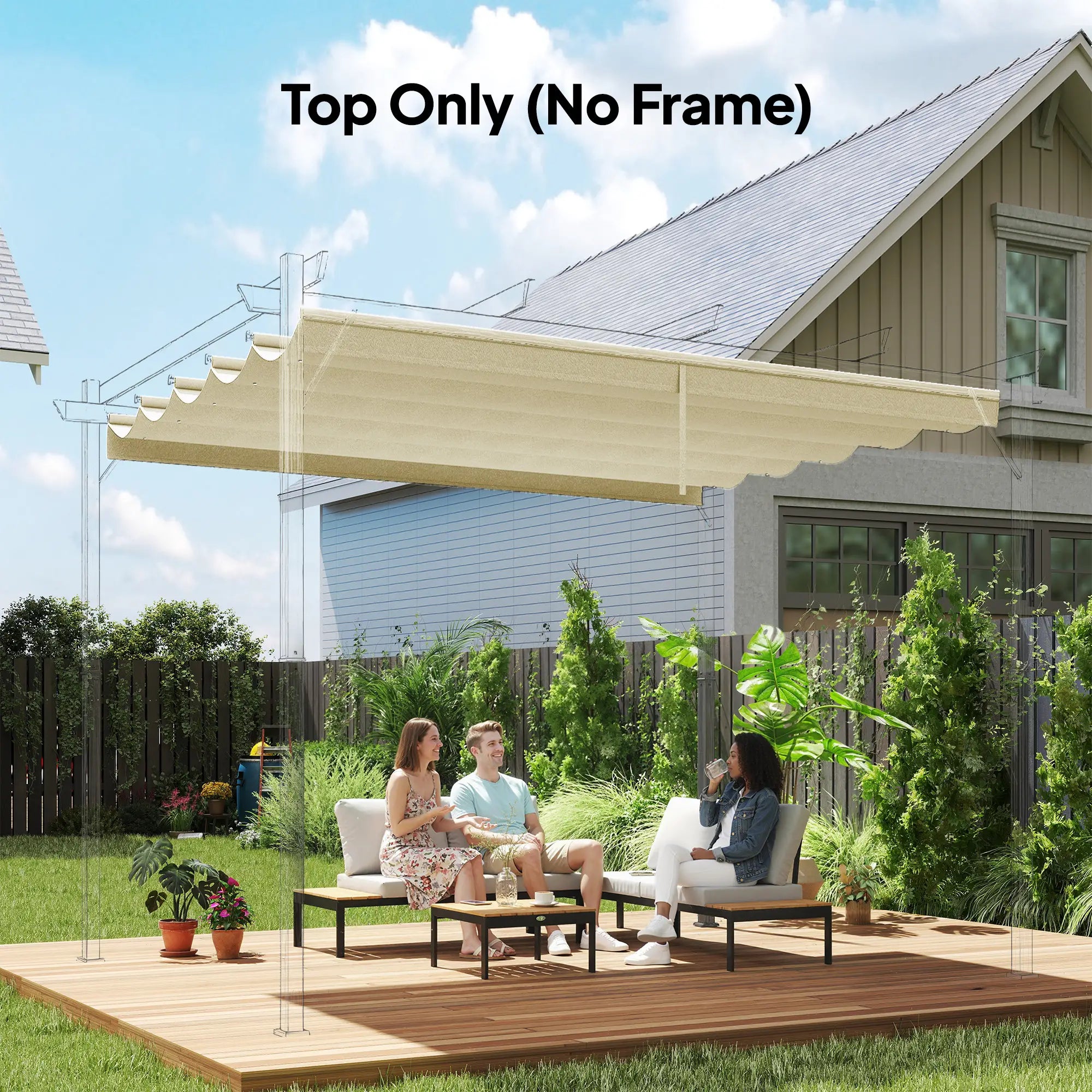 Retractable Pergola Canopy, 10' x 10', Cream White Gazebo Canopy Replacement at Gallery Canada