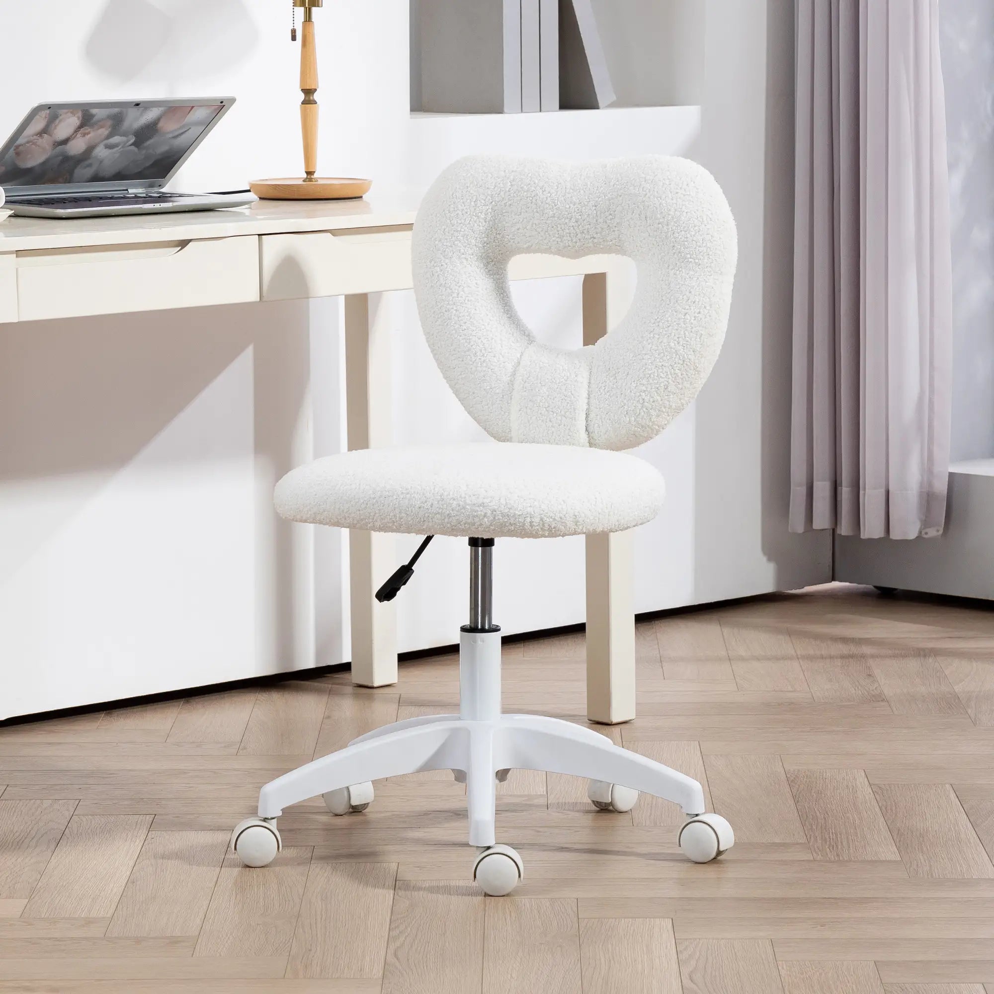 Armless Computer Desk Chair, Office Task Chair, Teddy Fleece, White Office Chairs at Gallery Canada