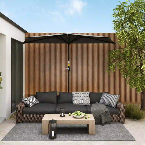 9.8ft Semi Round Patio Umbrella, Crank Handle, Top Vent, Dark Grey