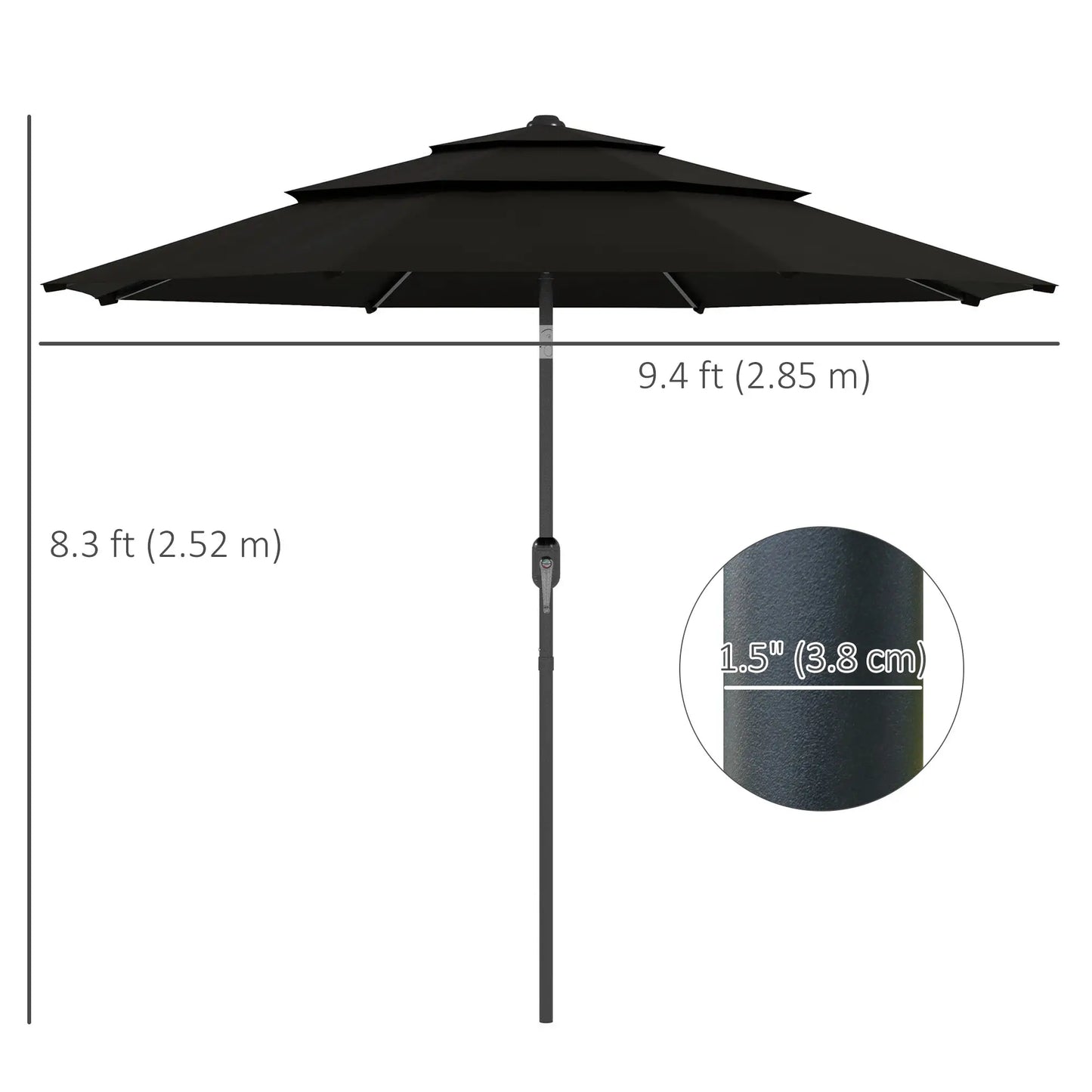 9FT 3-Tier Patio Umbrella, Crank Push Button Tilt, Black Sun Umbrellas at Gallery Canada