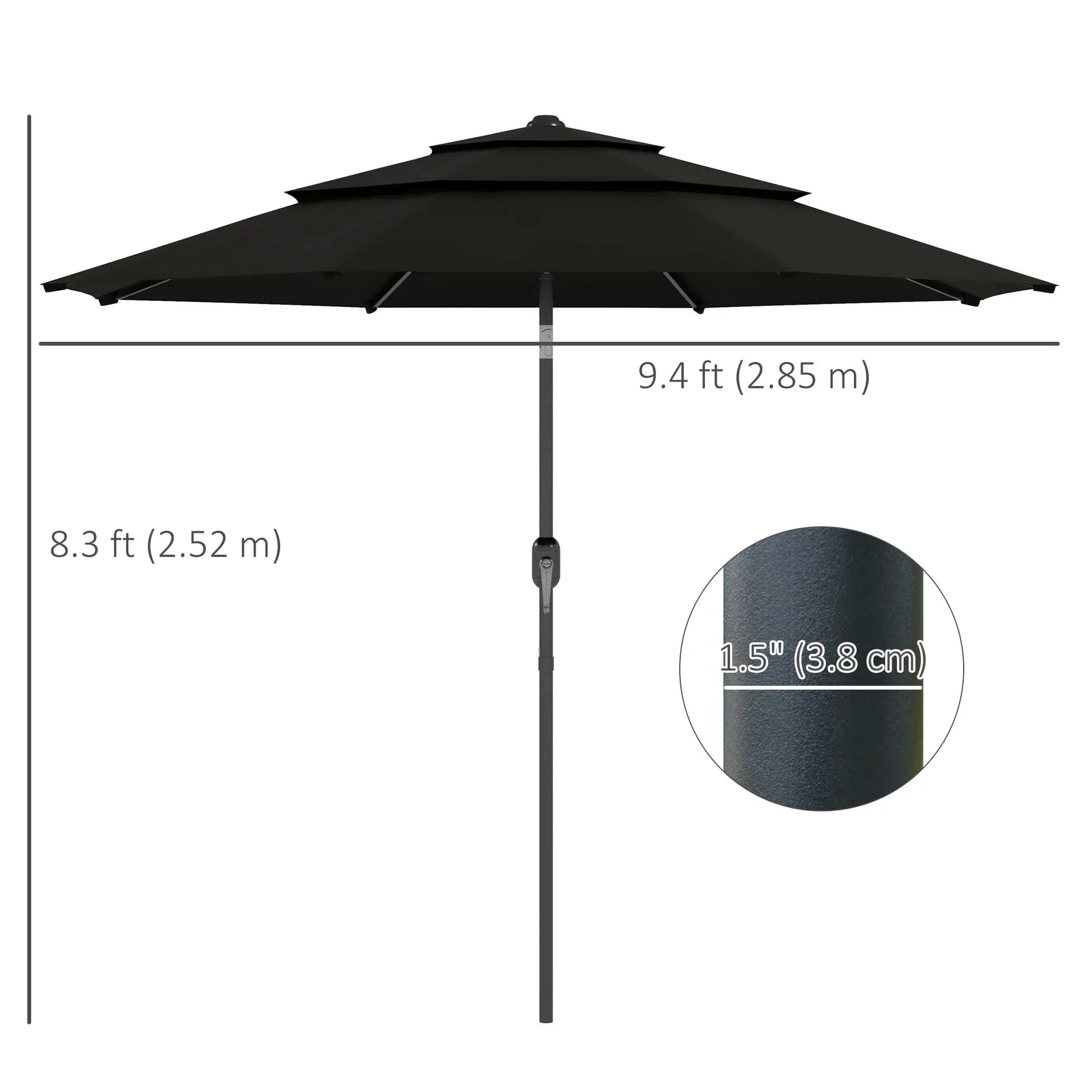 9FT 3-Tier Patio Umbrella, Crank Push Button Tilt, Black Sun Umbrellas at Gallery Canada