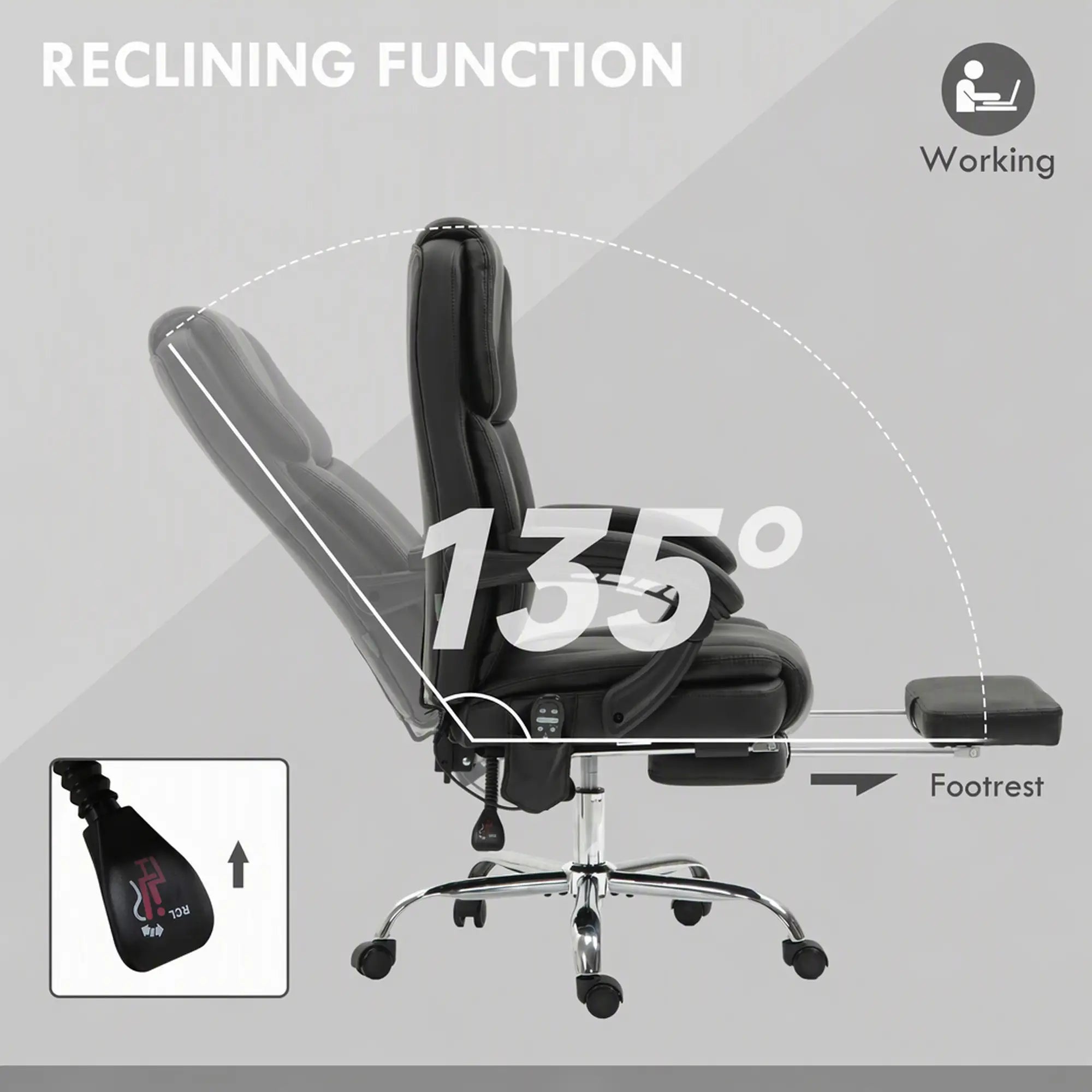 Massage Office Chair, Reclining Executive Chair with Vibration, Footrest, High Back, Black Massage Chairs at Gallery Canada