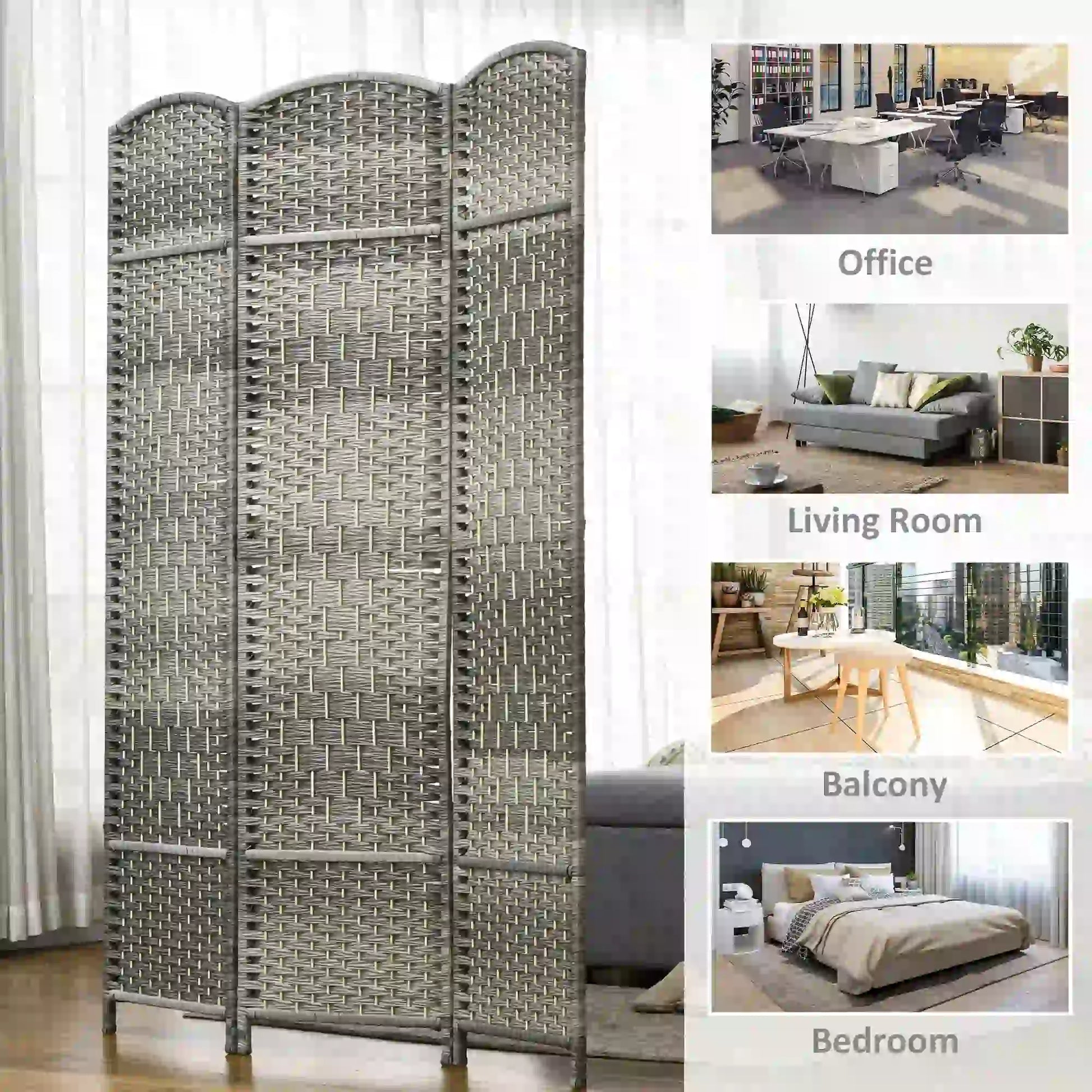 6 Ft Tall Folding Room Divider, 3 Panel Portable Privacy Screen, Mixed Grey Room Dividers at Gallery Canada