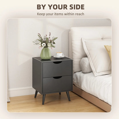 Modern Bedside Table Set Of 2, 2 Drawers, Pine Wood Legs, Black Bedside Tables at Gallery Canada