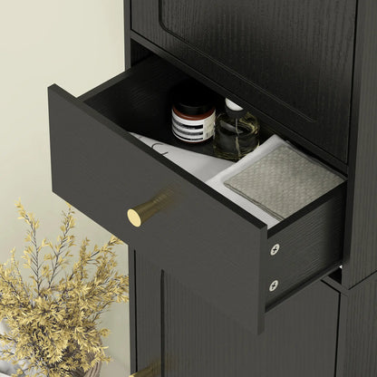 67" Tall Bathroom Cabinet, 2 Doors, Drawer, Adjustable Shelf, Black Wood Grain, Black Freestanding Bathroom Cabinets at Gallery Canada