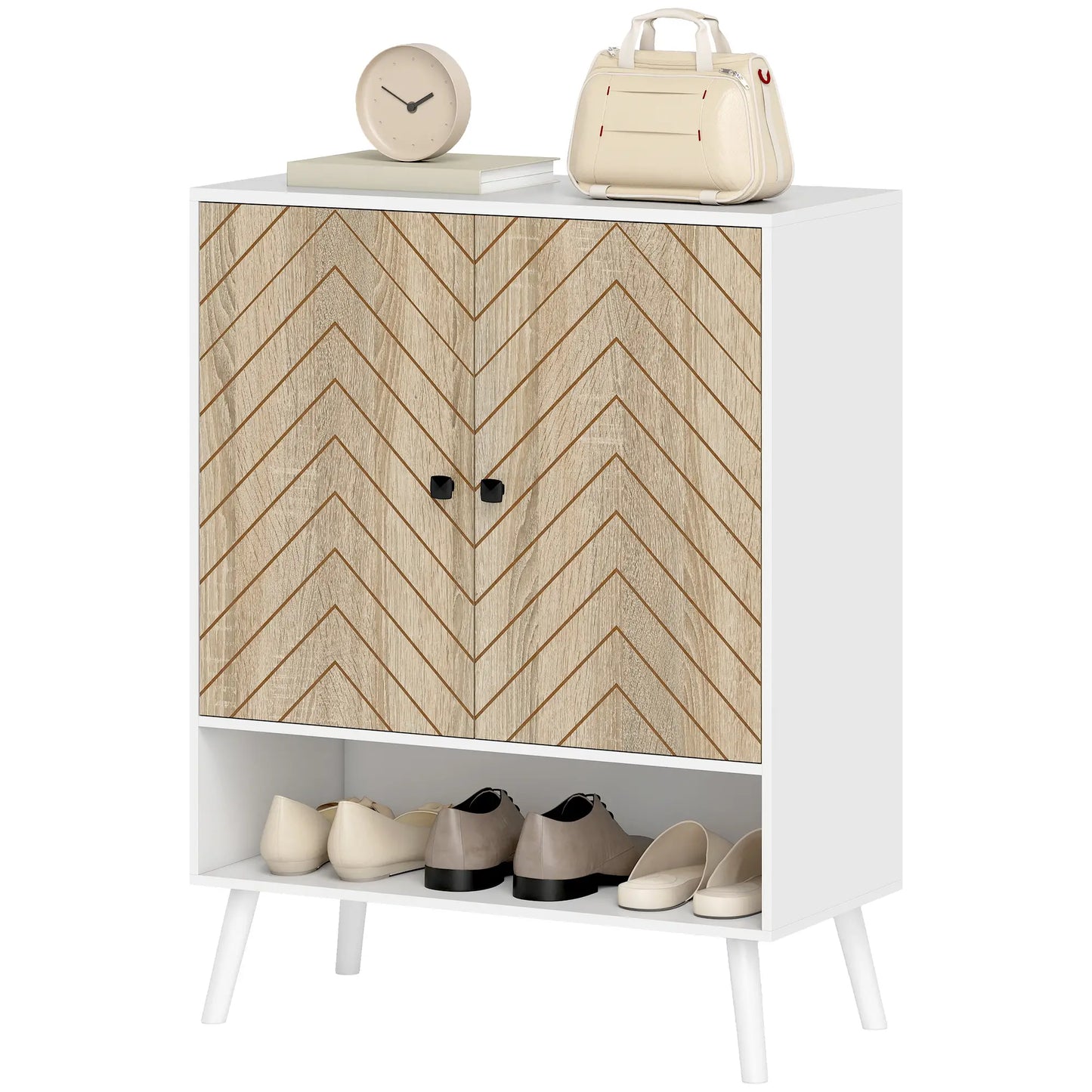 5-Tier Shoe Storage Cabinet With Doors, Adjustable Shelves, 15 Pairs, Natural Tone Shoe Storage Cabinets & Racks White, Natural Wood Grain at Gallery Canada