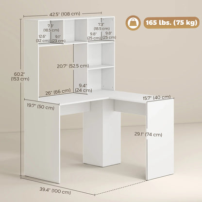 L Shaped Desk, Corner Computer Desk with Storage Shelves, White Writing Desks at Gallery Canada