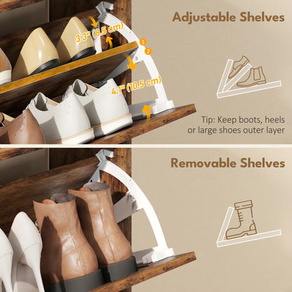 Narrow Shoe Storage Cabinet, Farmhouse Slim Shoe Cabinet with 2 Flip Drawers, Adjustable Shelves, Rustic Brown Shoe Storage Cabinets & Racks at Gallery Canada
