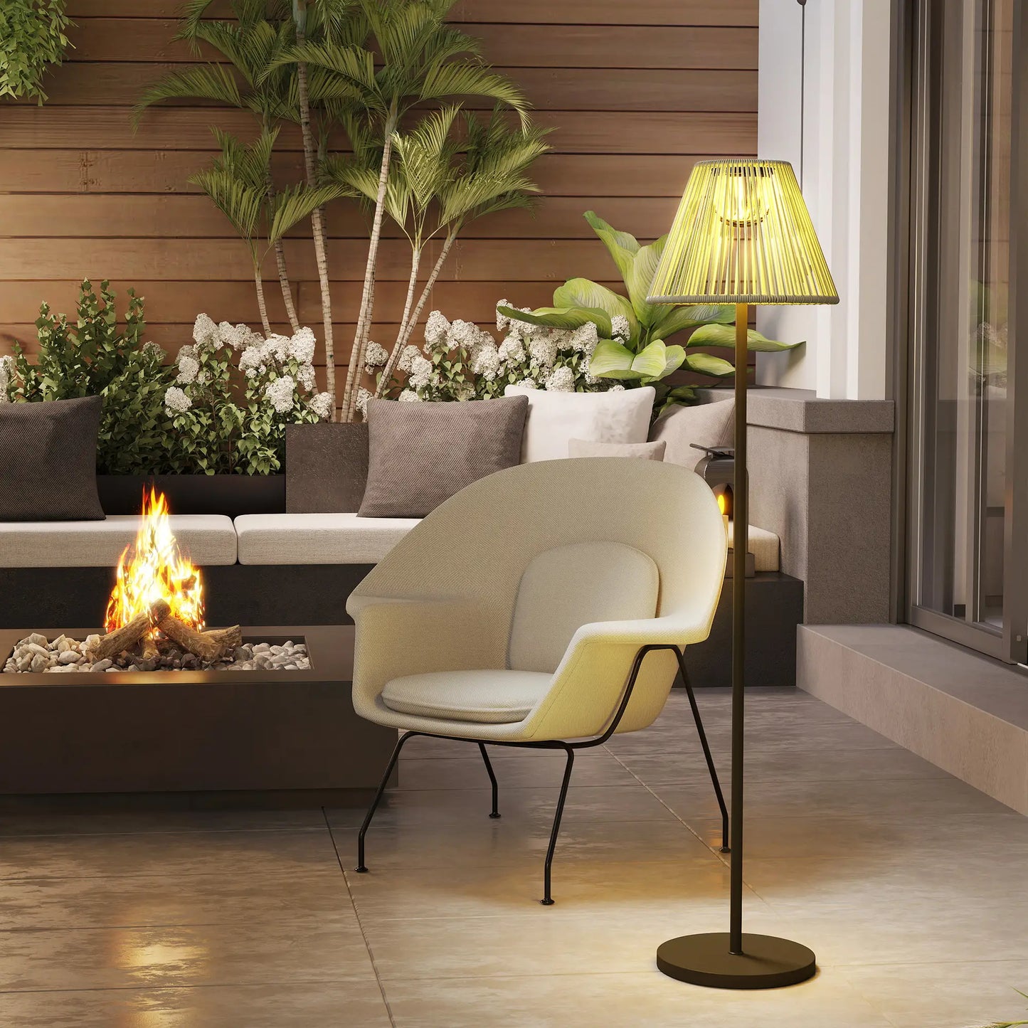 Wicker Outdoor Floor Lamp, Solar Lantern, Auto LED Lights, IP44, Grey Solar Post Lamps at Gallery Canada