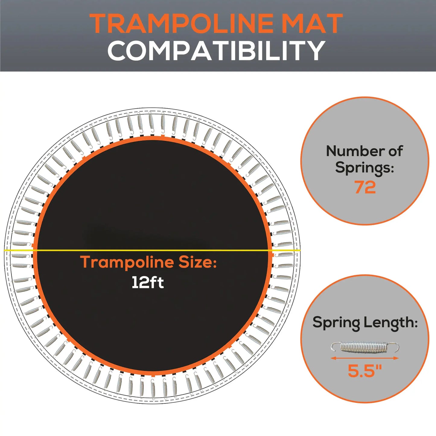 Trampoline Mat Replacement, 12ft, 5.5" Springs, 72 V-Hooks, Orange Trampolines at Gallery Canada