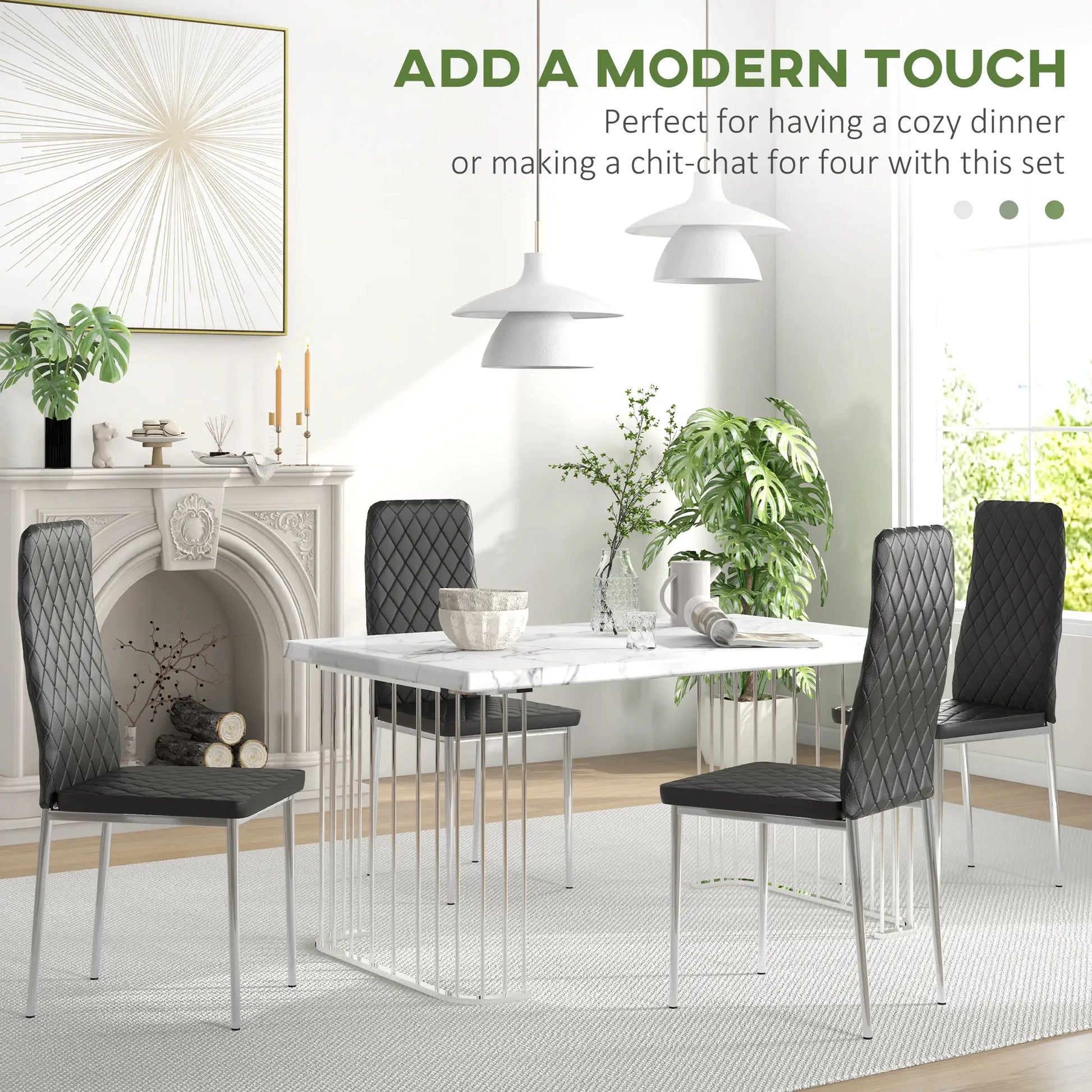 Kitchen Chairs Set of 4, Faux Leather Upholstery, Steel Legs, Black Dining Chairs at Gallery Canada