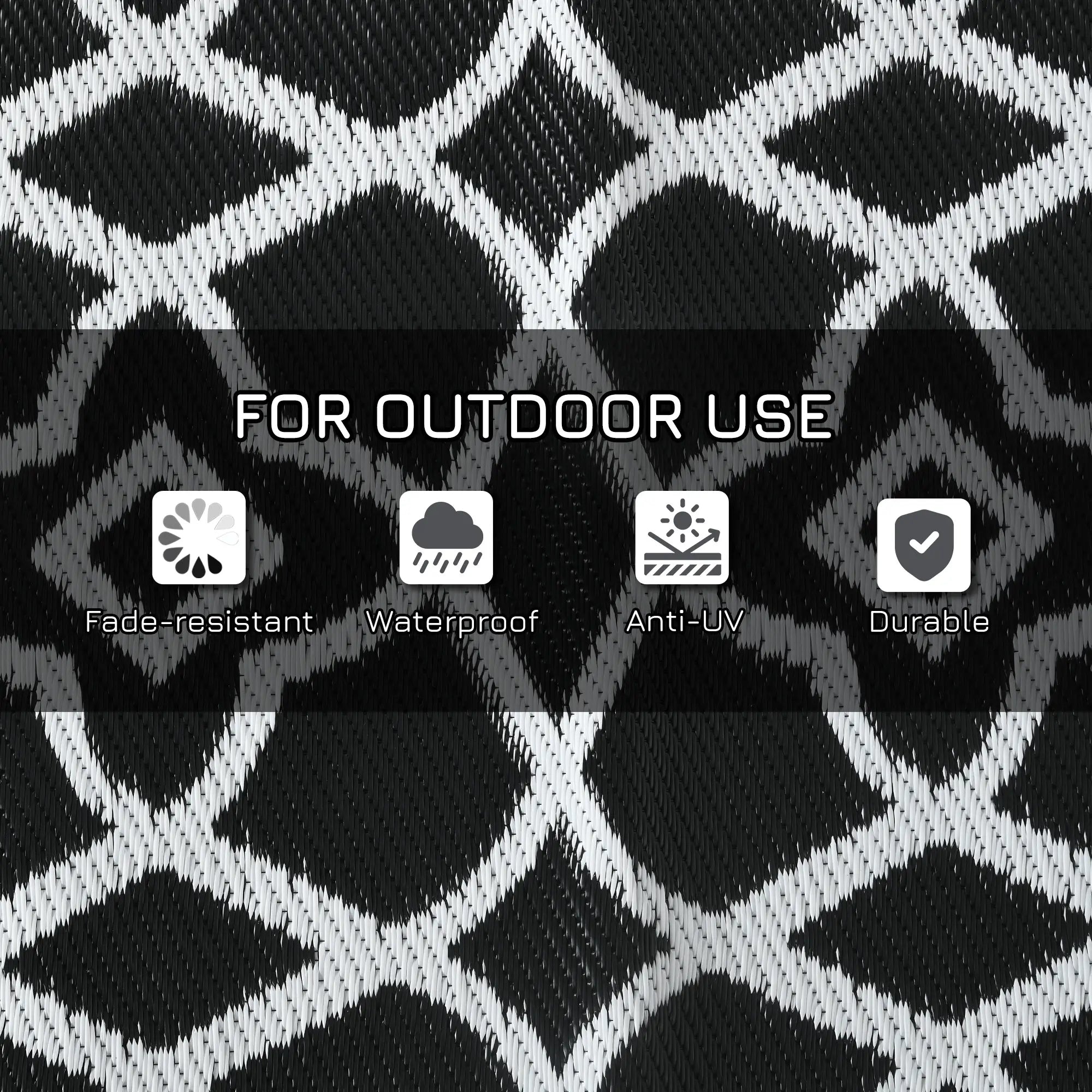 Reversible Outdoor Rug, Waterproof, 9' x 18', Clover, Black and White Outdoor Reversible Rugs at Gallery Canada