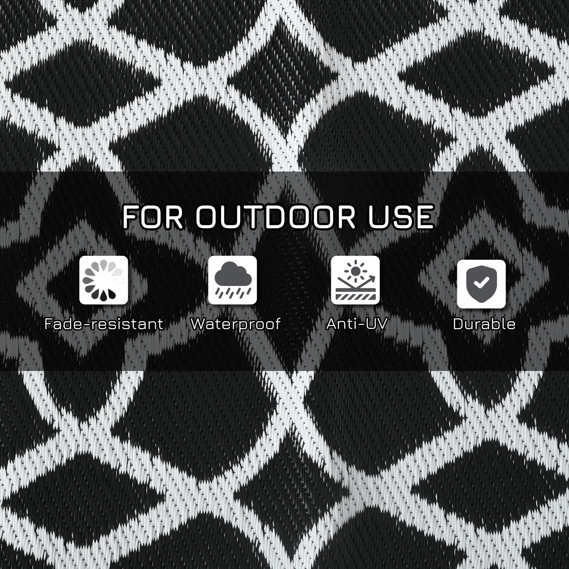 Reversible Outdoor Rug, Waterproof, 9' x 18', Clover, Black and White Outdoor Reversible Rugs at Gallery Canada