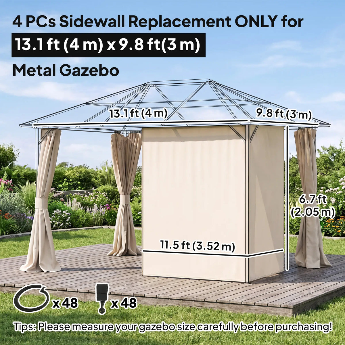 10' x 13' Gazebo Sidewall Set, 4 Panels, Hooks Included, Beige Gazebo Sidewalls at Gallery Canada