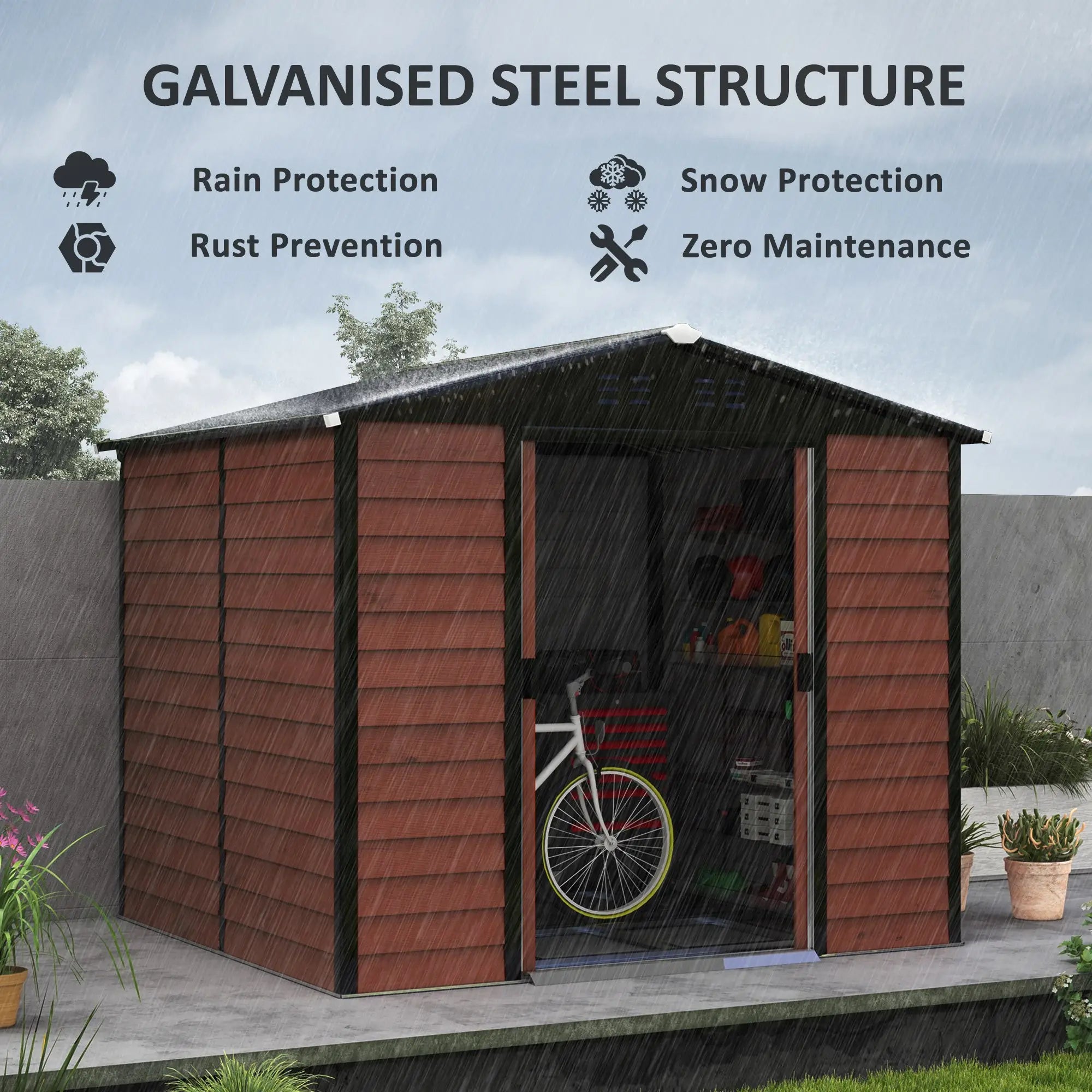 8' x 7' Outdoor Storage Shed, Galvanized Steel, Lockable Doors, Floor Frame Sheds at Gallery Canada