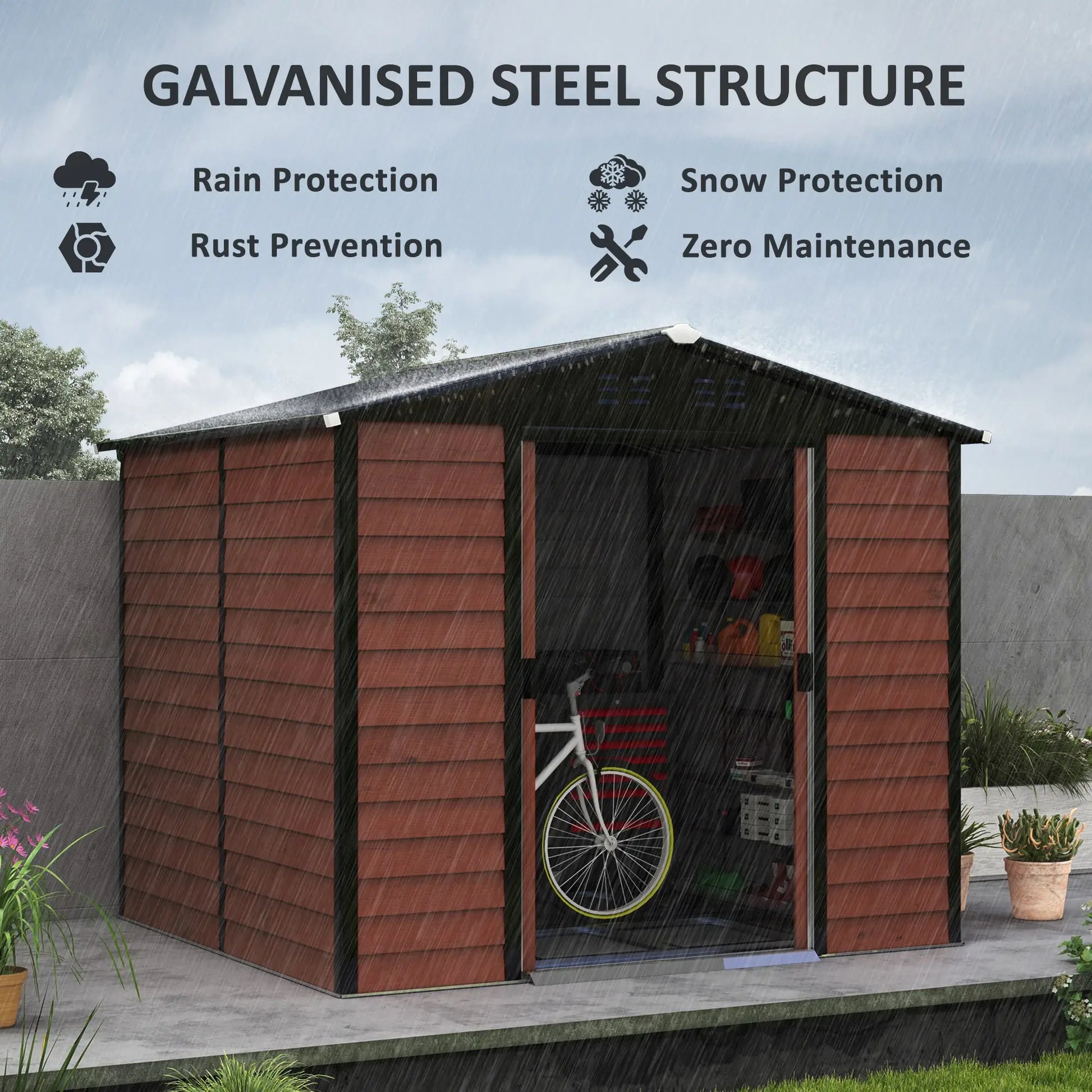 8' x 7' Outdoor Storage Shed, Galvanized Steel, Lockable Doors, Floor Frame Sheds at Gallery Canada
