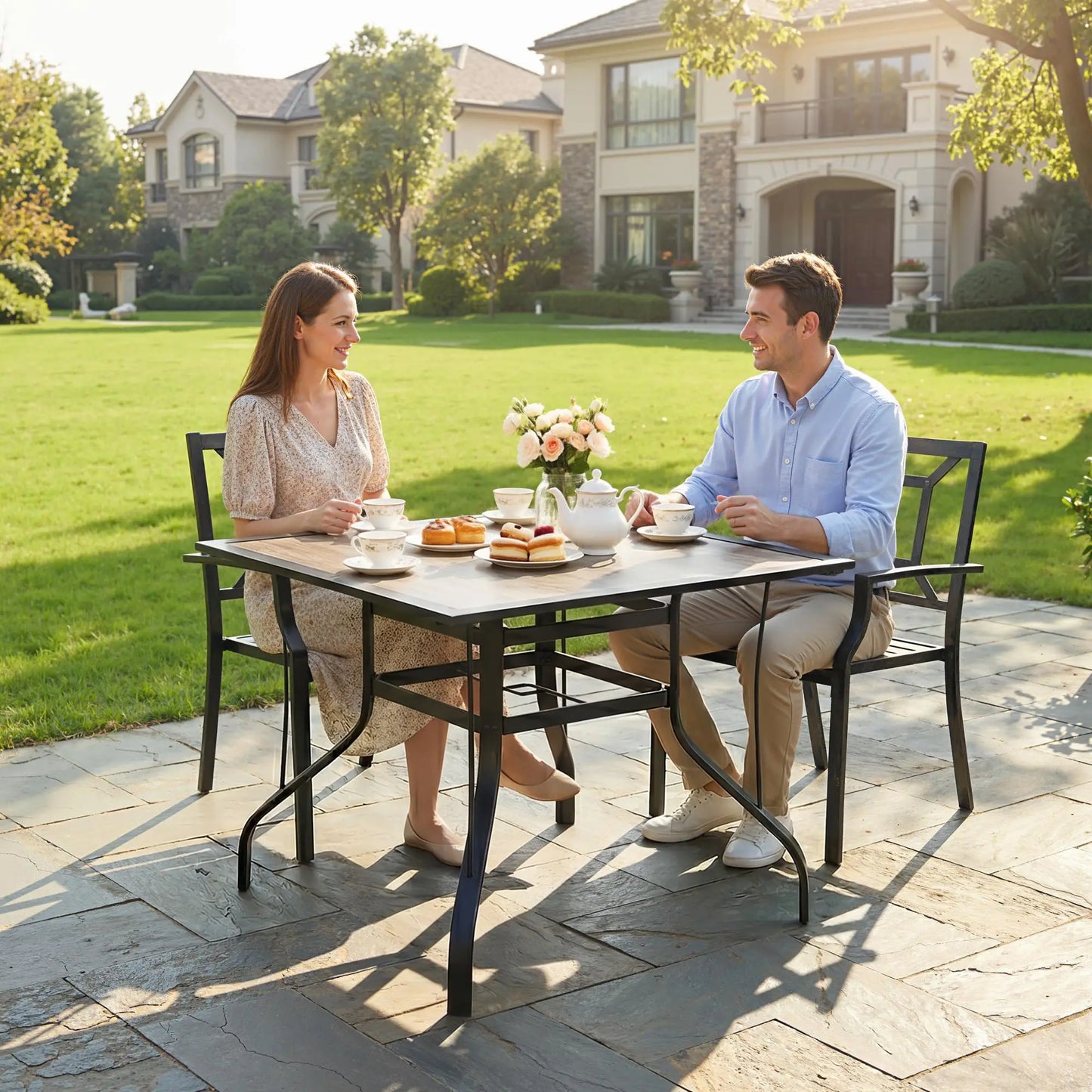 36" x 36" x 28" Square Patio Dining Table, Umbrella Hole, Rustproof Steel Frame Patio Dinning Tables at Gallery Canada