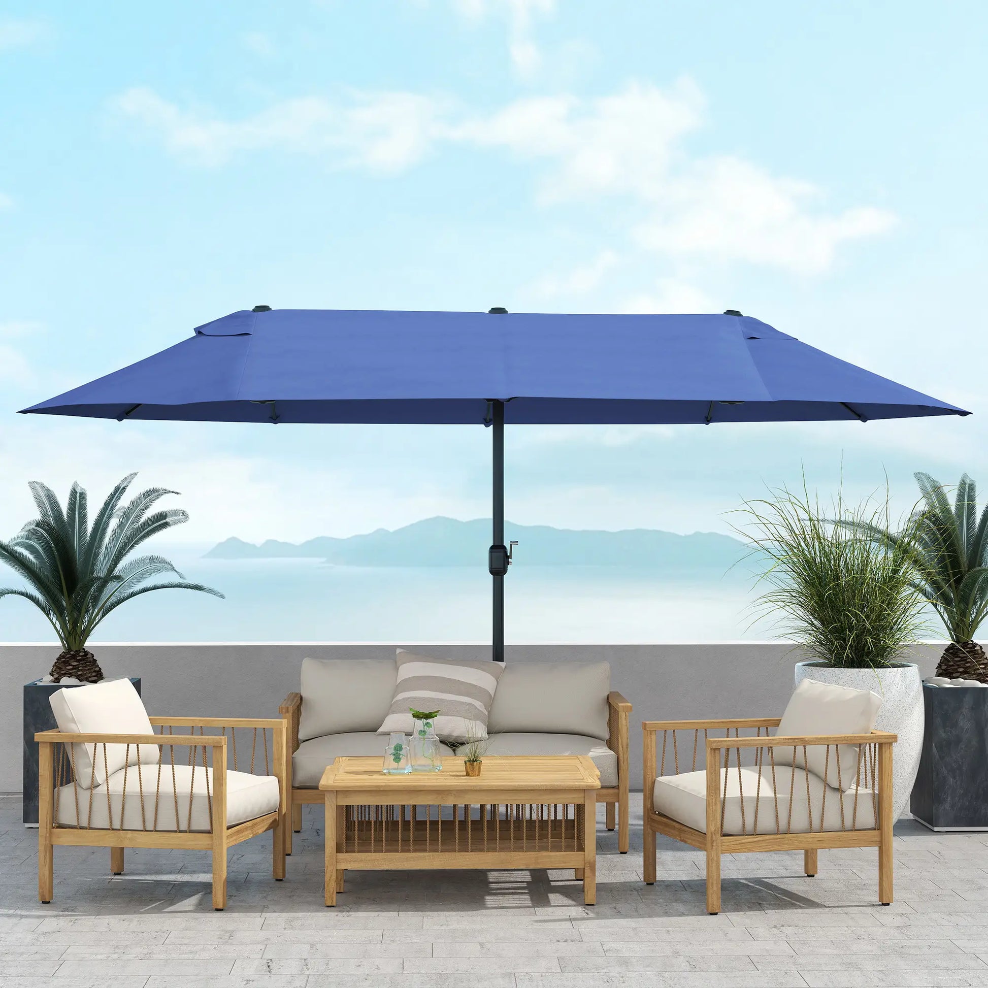 15ft Double-Sided Patio Umbrella, Twin Canopy, Crank, Blue Sun Umbrellas at Gallery Canada