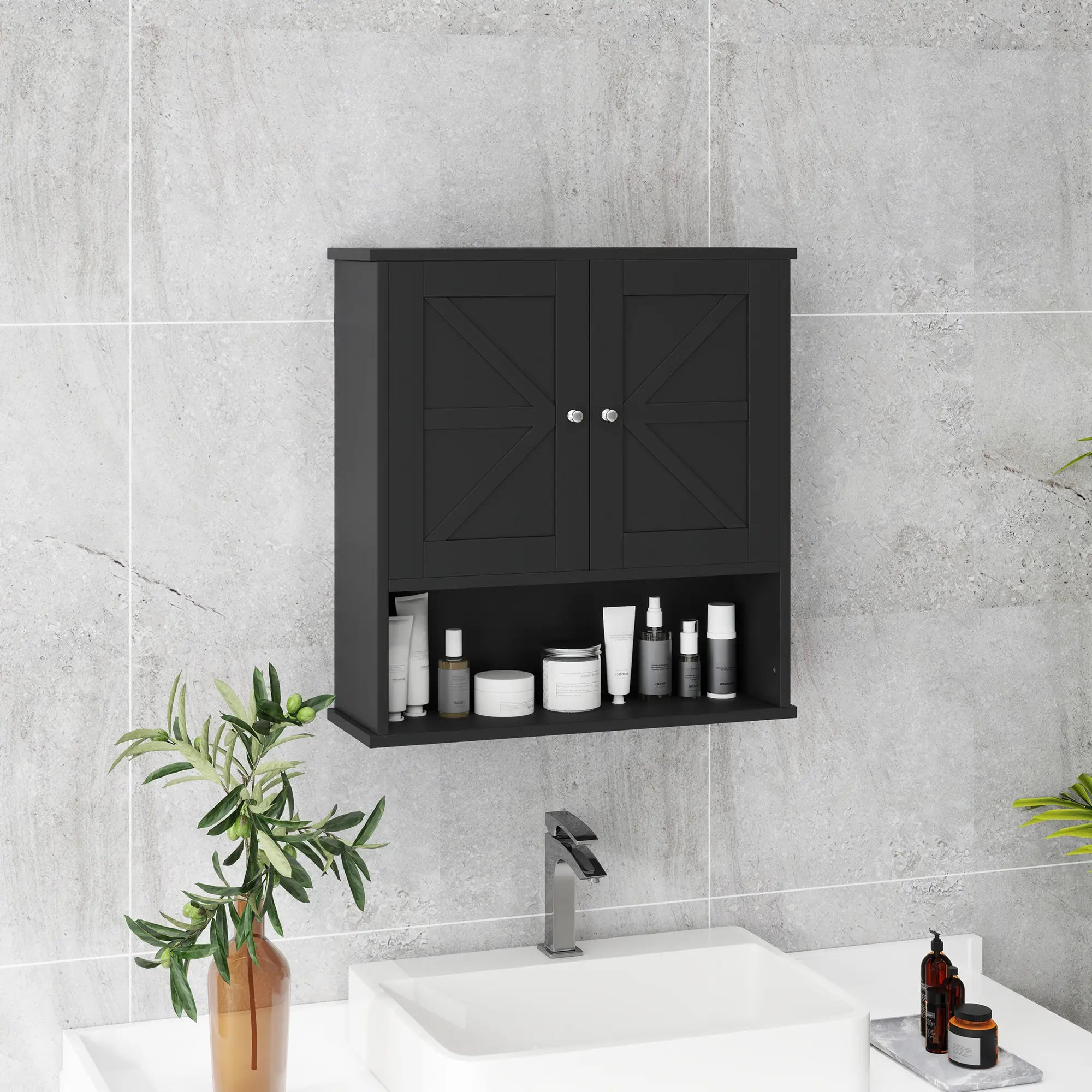 Farmhouse Bathroom Medicine Cabinet, Barn Doors, Adjustable Shelf, Black Bathroom Cabinets at Gallery Canada