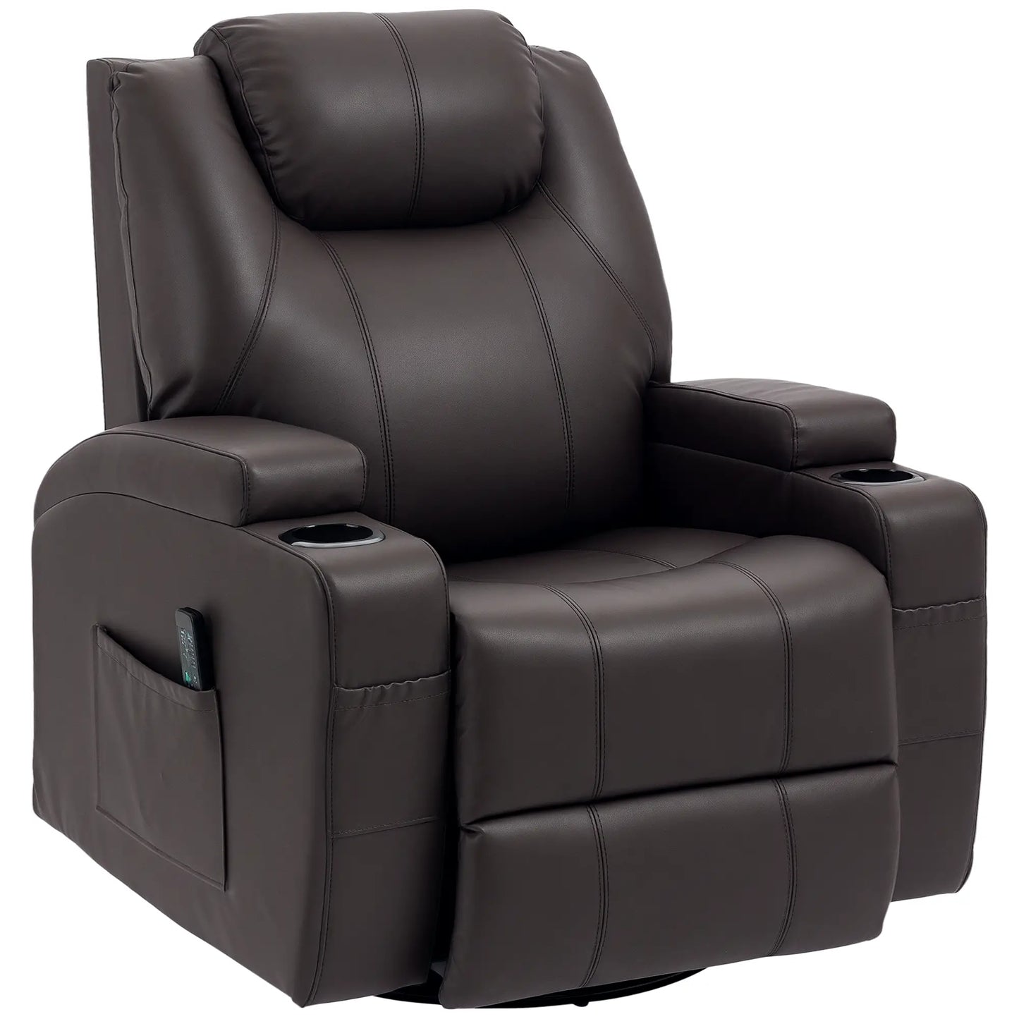 Massage Recliner Chair, Swivel Rocker, 8 Vibration Points, PU Leather, Brown Single Sofas Brown at Gallery Canada