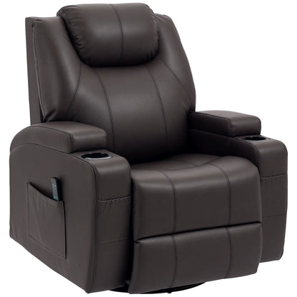Massage Recliner Chair, Swivel Rocker, 8 Vibration Points, PU Leather, Brown Single Sofas Brown at Gallery Canada