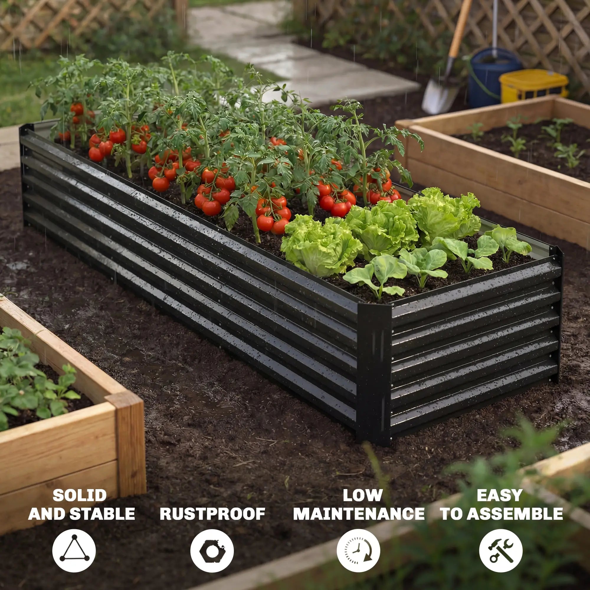 8 x 2.6 x 1.5ft Galvanized Raised Garden Bed, Black Outdoor Planter Box, Black Galvanized Planter Boxes at Gallery Canada