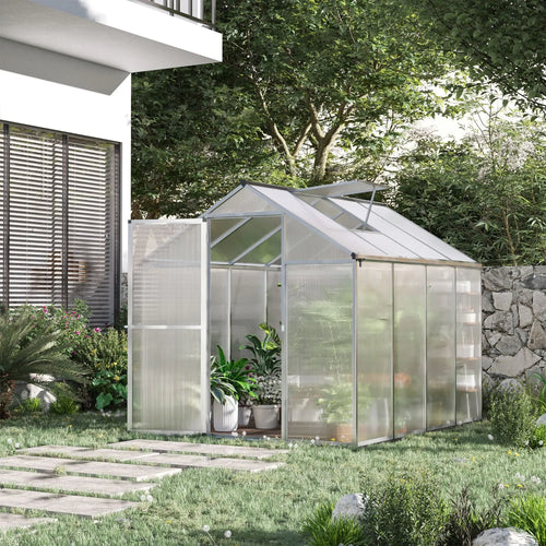 6' x 8' x 6.4' Walk-in Greenhouse, Polycarbonate Panels, Silver