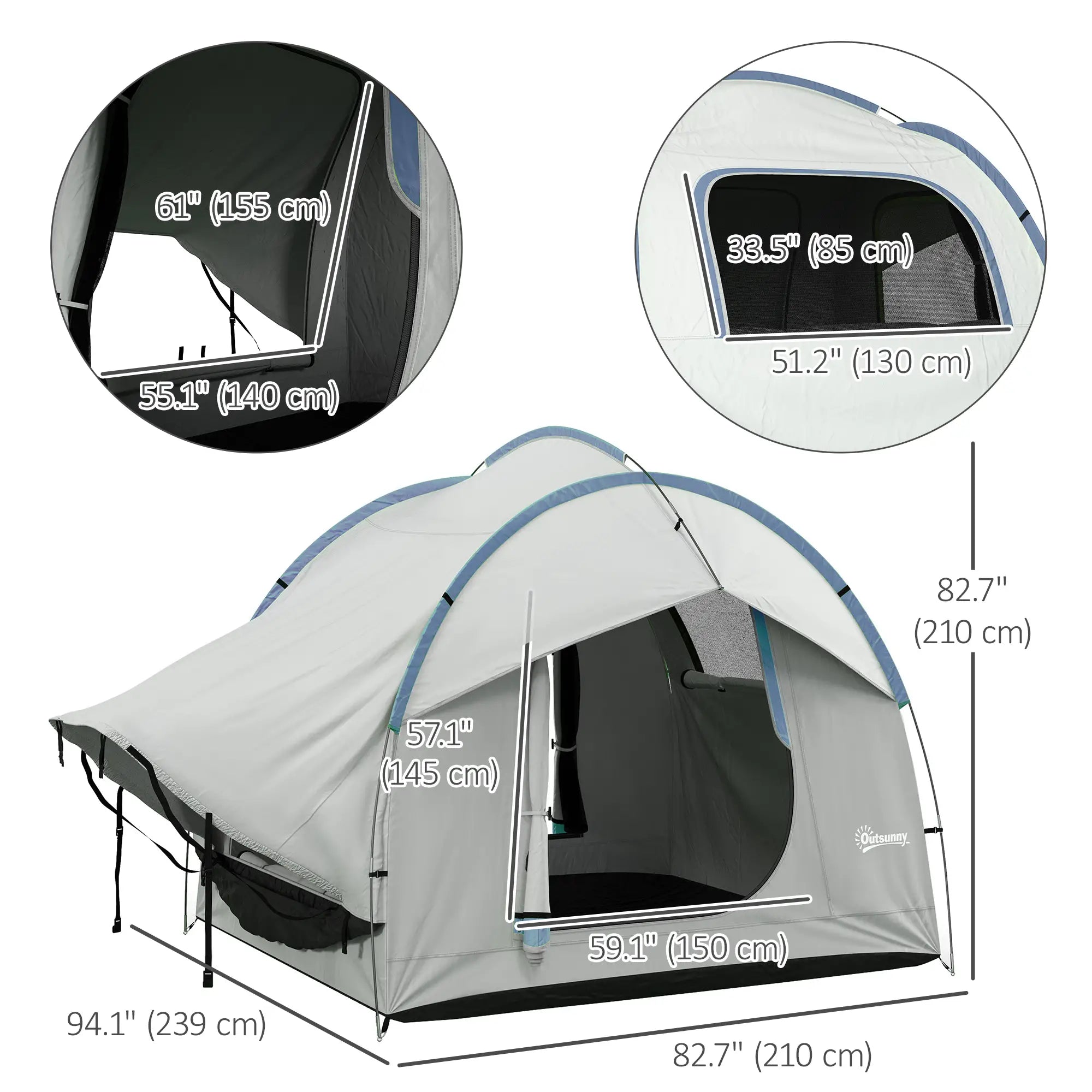 2000mm Waterproof SUV Tent, 3 Doors, Mesh Window, Grey, Blue Camping Tents at Gallery Canada