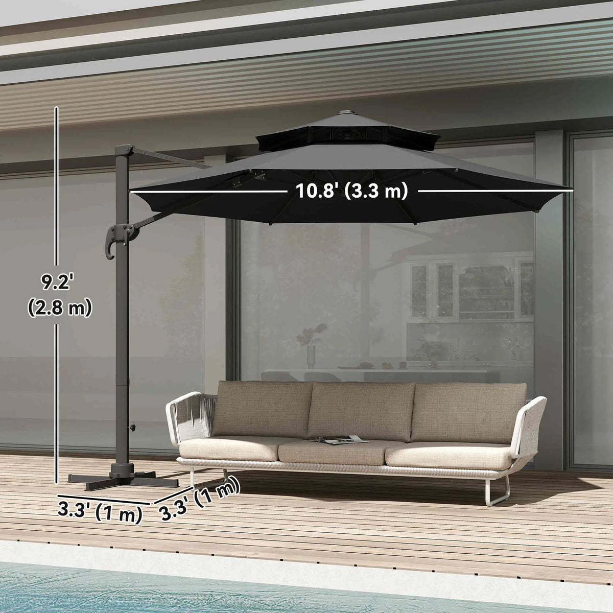 11ft Outdoor Cantilever Umbrella, Adjustable Angle, Double-Top Canopy, Dark Grey Cantilever Umbrellas at Gallery Canada