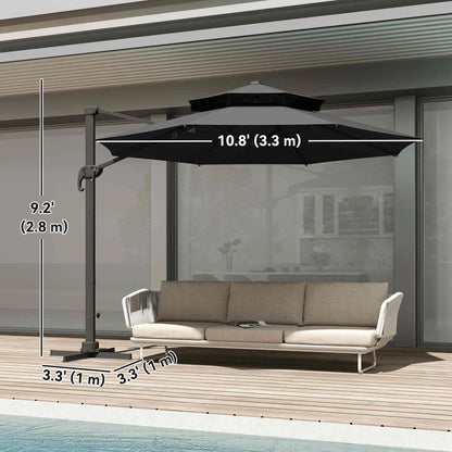 11ft Outdoor Cantilever Umbrella, Adjustable Angle, Double-Top Canopy, Dark Grey Cantilever Umbrellas at Gallery Canada