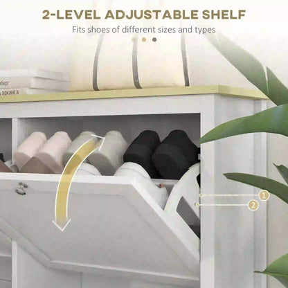 Shoe Storage Cabinet, 4 Flip Drawers, Adjustable Shelves, Holds 20 Pairs, White Shoe Storage Cabinets & Racks at Gallery Canada