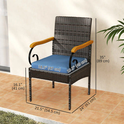 Set of 2 Rattan Outdoor Dining Chairs, Removable Cushion, Navy Blue Patio Chairs at Gallery Canada