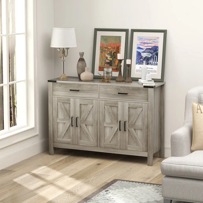 Farmhouse Buffet Cabinet, 2 Drawers, 2 Cabinets, Adjustable Shelves, Grey Bar Cabinets at Gallery Canada