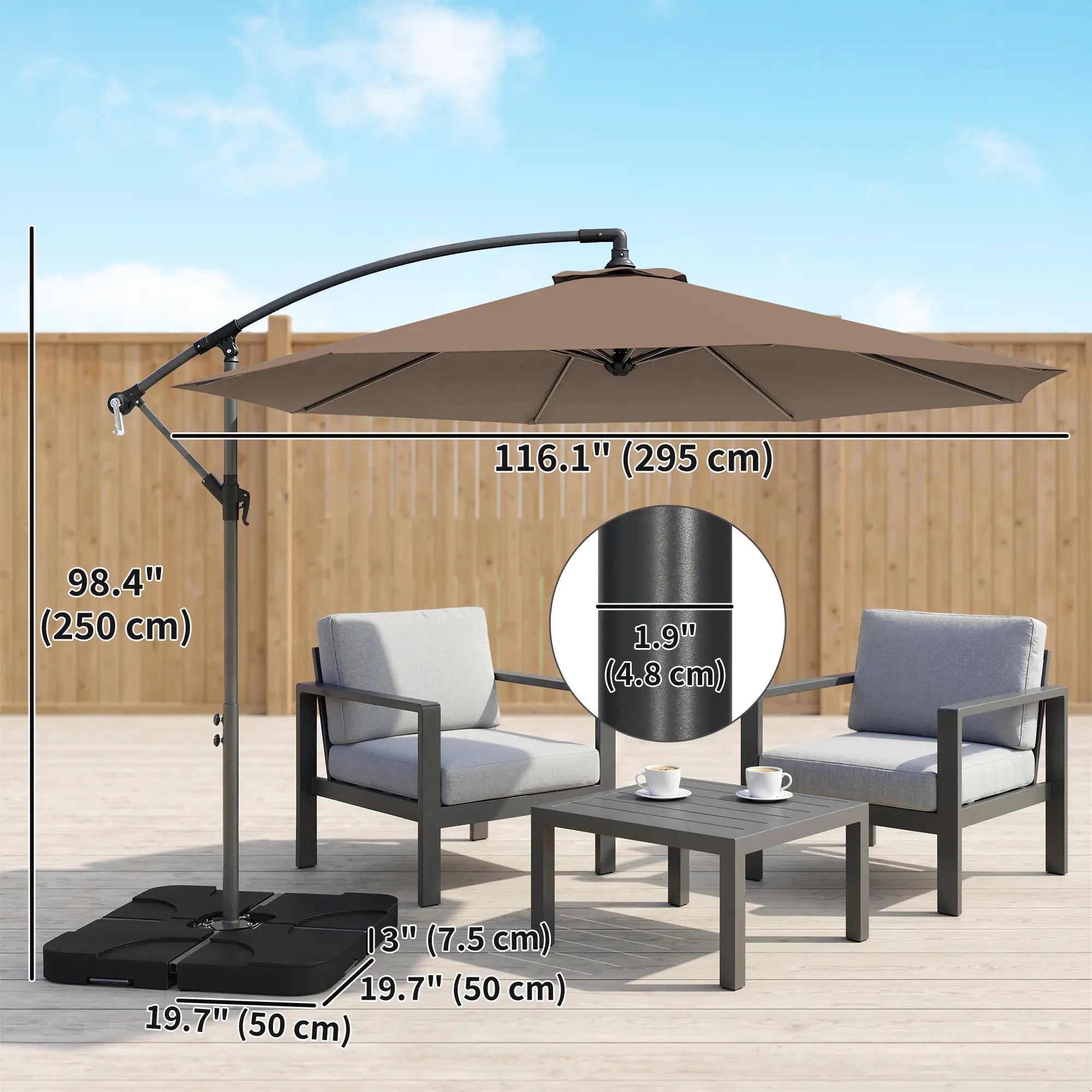 9.6ft Offset Patio Umbrella, Hanging Parasol, Crank, Base Cantilever Umbrellas at Gallery Canada
