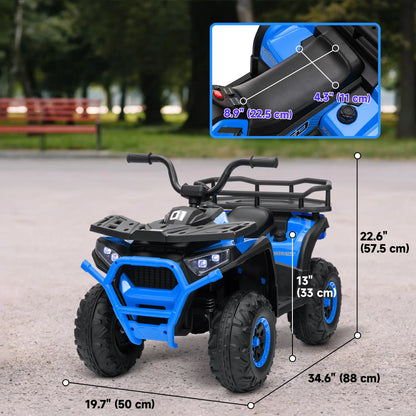 Kids ATV, 12V Electric Ride On Toy, Spring Suspension, Storage Basket, Blue Electric Ride On Toys at Gallery Canada