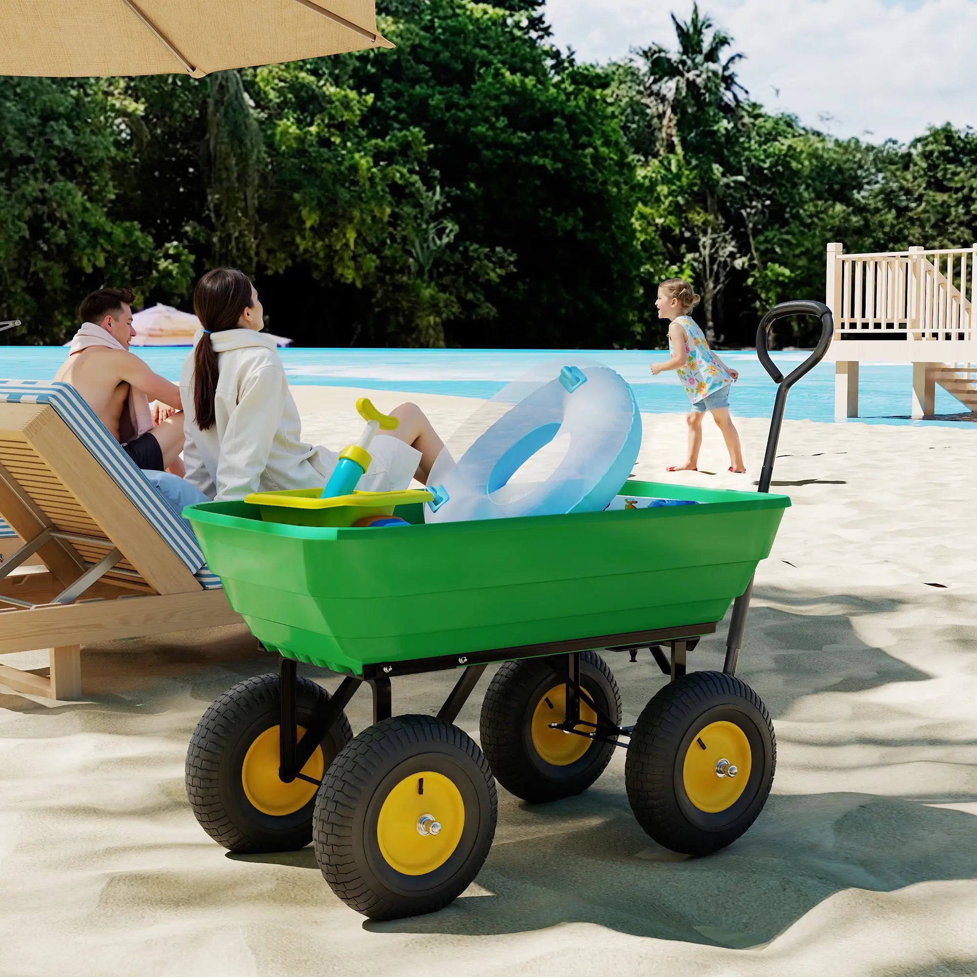 Heavy Duty Garden Dump Cart, 440lbs, Steel Frame, 10'' Pneumatic Tires, Green Folding Garden Carts at Gallery Canada