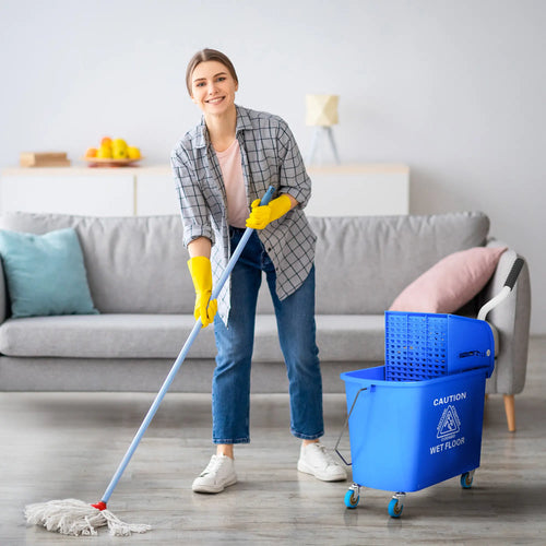 Compact Mop Bucket with Wringer, 5 Gallon, Separate Dirty Clean Water, Blue