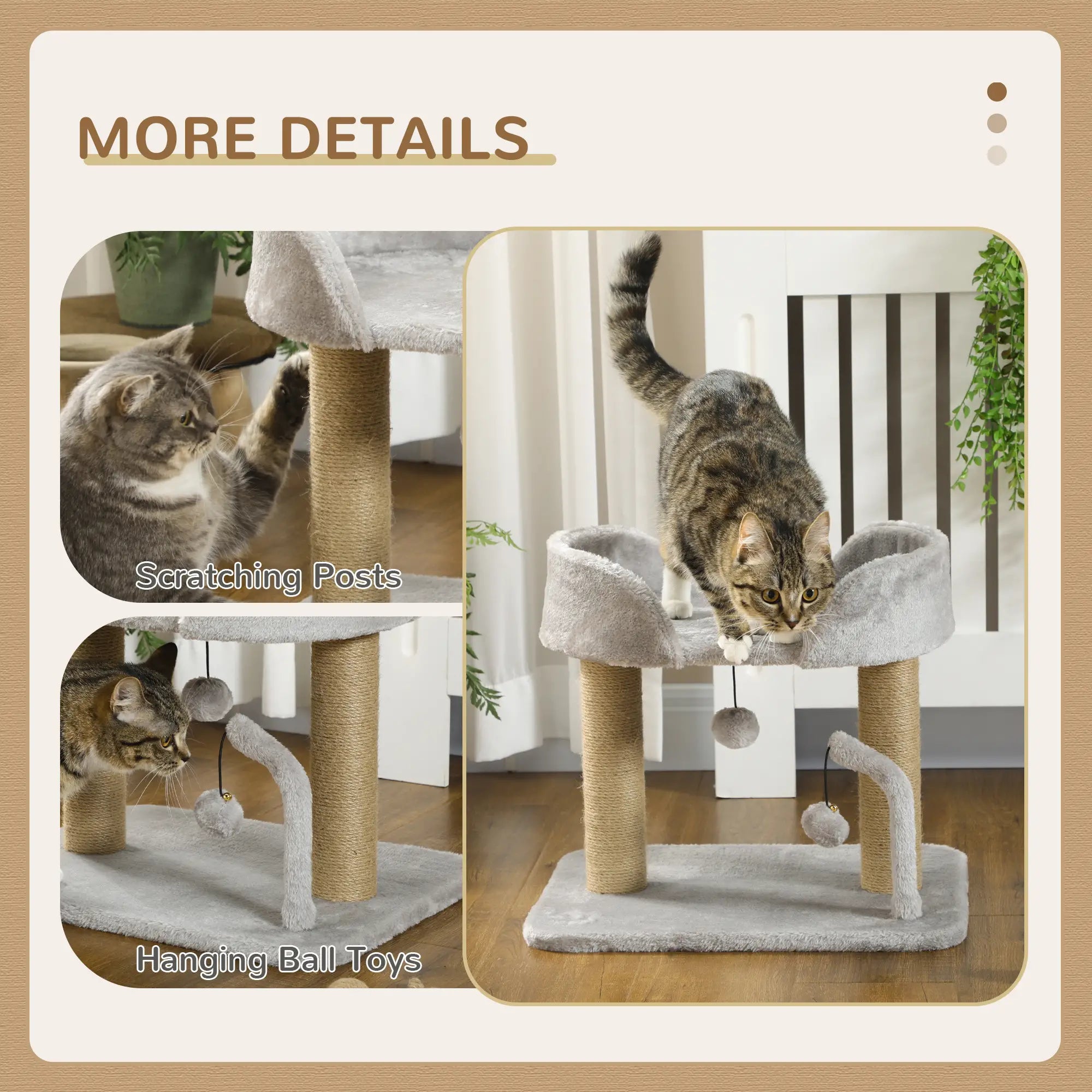 Small Cat Tree, Jute Scratching Posts, Top Perch, Light Grey Cat Trees at Gallery Canada