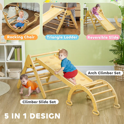 5 in 1 Pikler Triangle Set, Ladder, Ramp, Arch, 18-48 Months, Nature Wood Baby Gym & Playmats at Gallery Canada