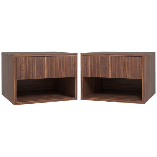 Floating Nightstand Set of 2, Wall Mounted, Brown Bedside Tables Brown at Gallery Canada