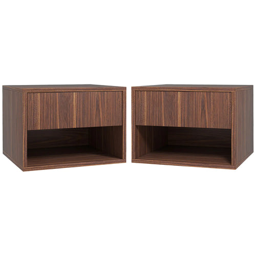 Floating Nightstand Set of 2, Wall Mounted, Brown