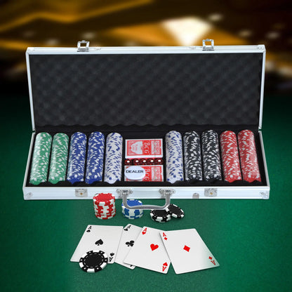 11.5 Gram Poker Chips Set, Aluminum Case, 500 Striped Dice, 2 Card Decks, Silver Game Tables at Gallery Canada