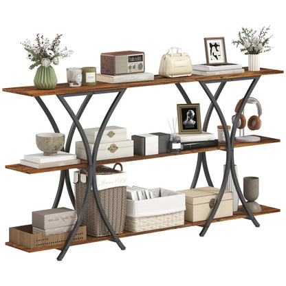 71 Inch Console Table, 3-Tier Industrial with 2 Shelves, Rustic Brown Console Tables at Gallery Canada