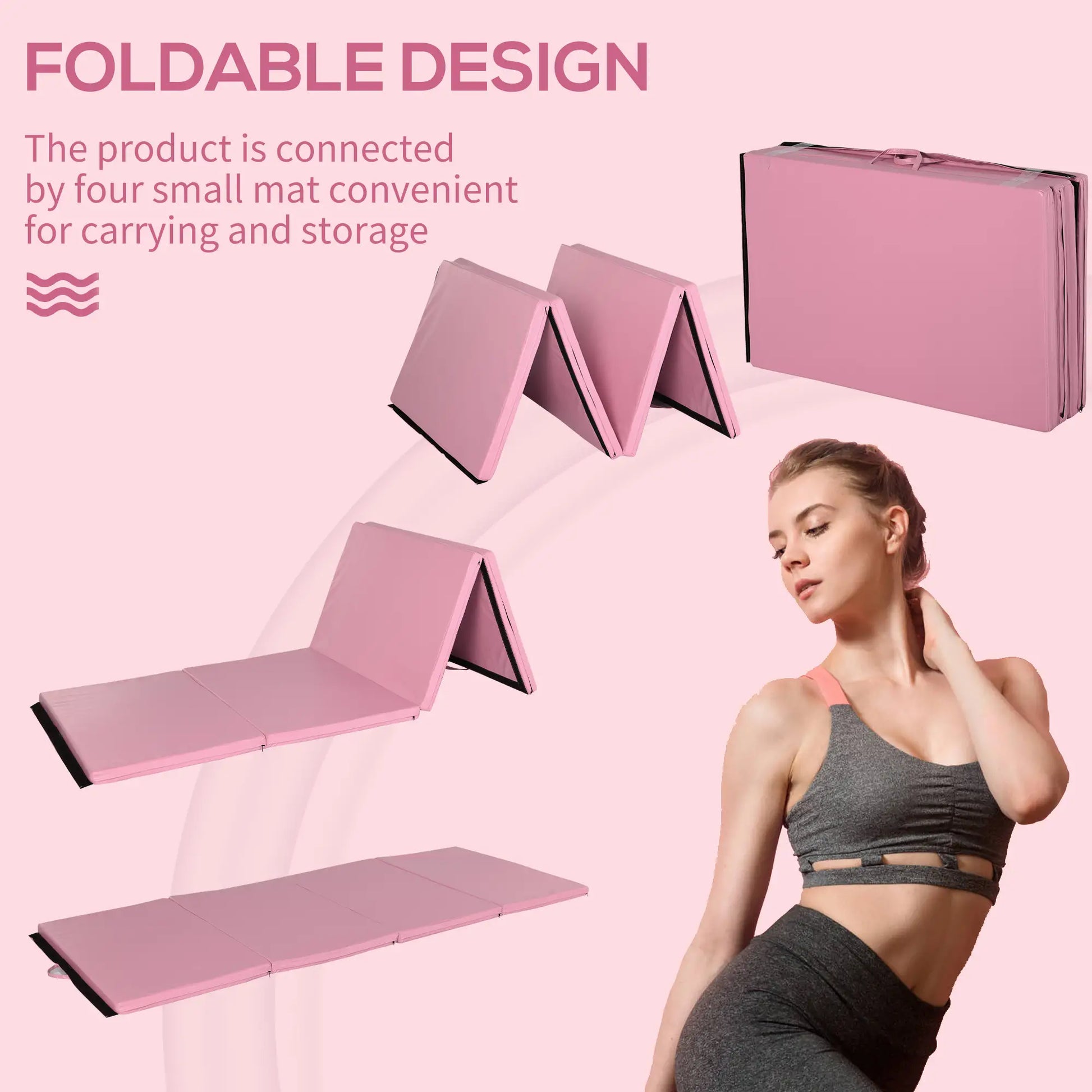 4'x8'x2" Folding Gymnastics Mat, Exercise Mat with Handles, Pink Gymnastics Mats at Gallery Canada