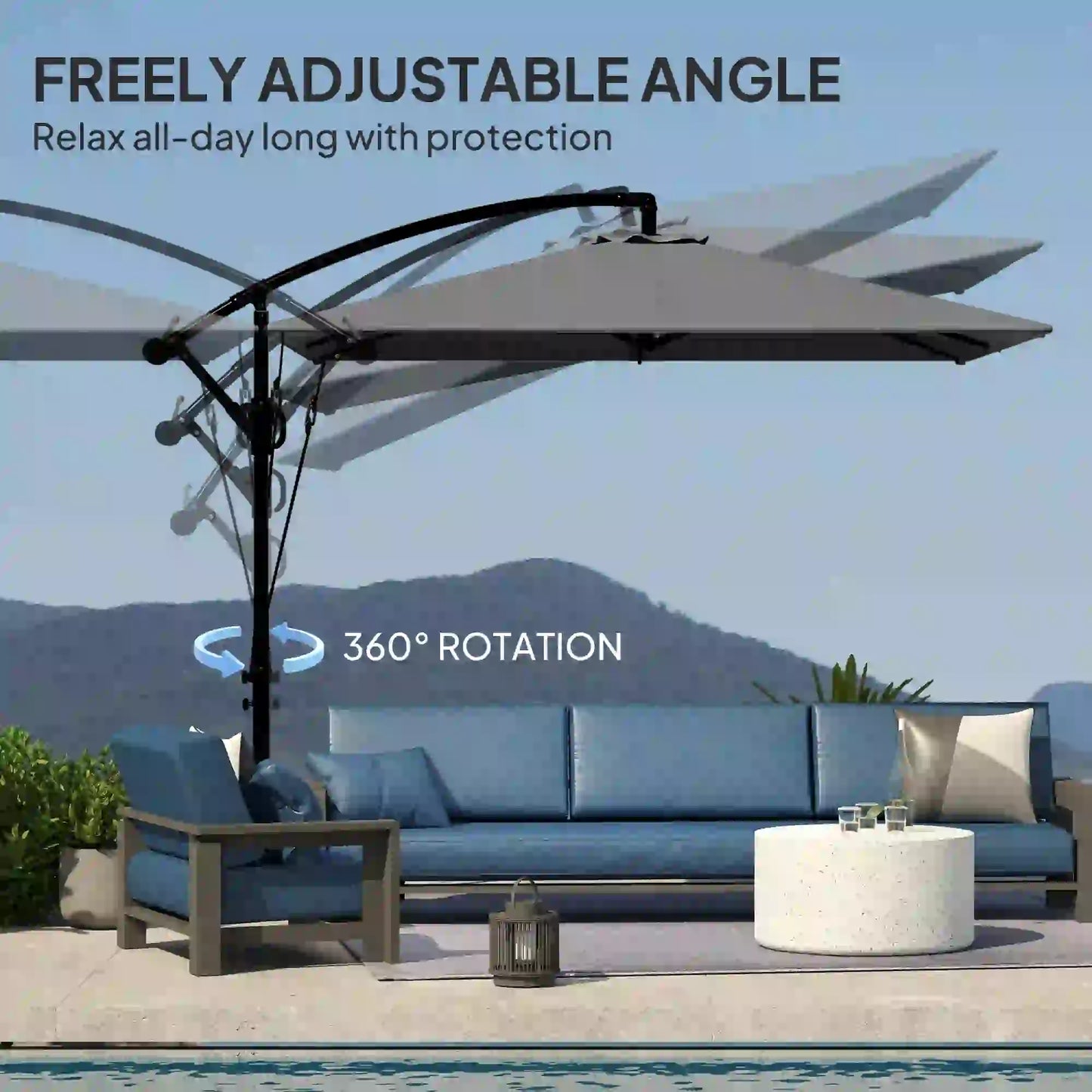 Patio Offset Umbrella, Crank Parasol With Base, Cover, Wind Securing, Khaki Offset Cantilever Umbrellas at Gallery Canada