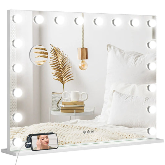 Hollywood Vanity Mirror With Lights, 31.5" x 24.4", White, 3 Colour, 10X Magnifying, USB Port, White