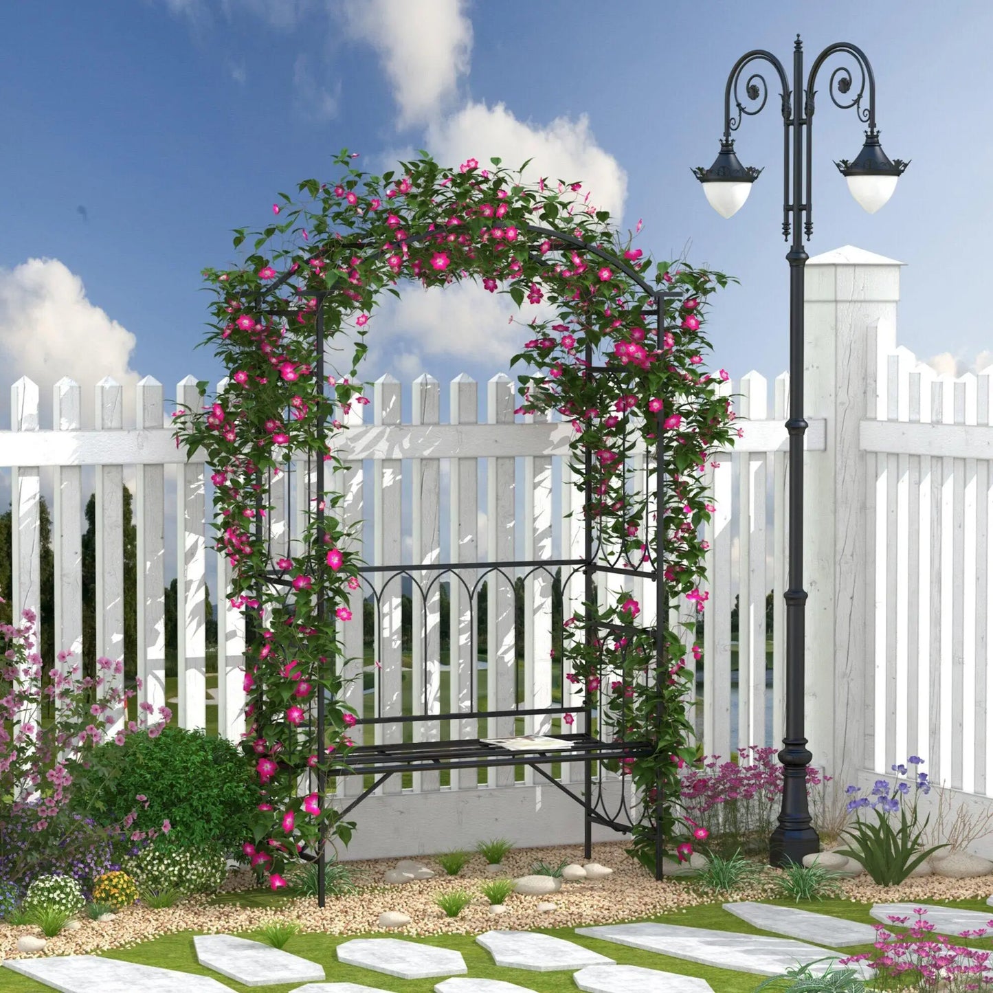 80" Tall Fairy Garden Arbor Arch, Metal Outdoor Bench Trellis, Black Garden Arches at Gallery Canada