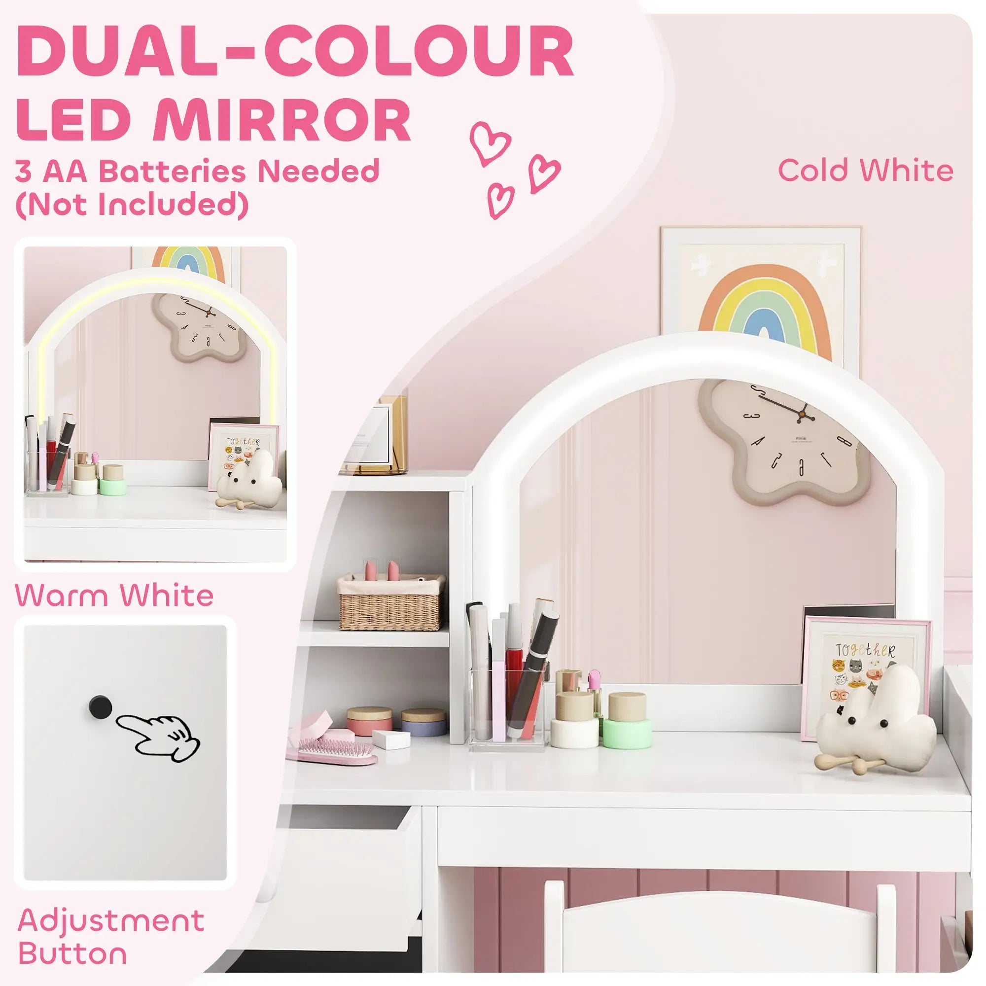Kids Vanity Set, Toddler Dressing Table and Chair, White Toy Vanity at Gallery Canada