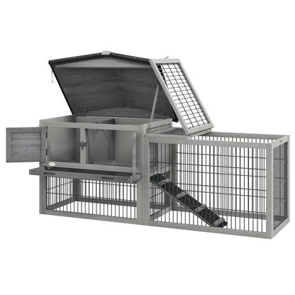 Wood Rabbit Hutch With Ramp, Openable Roof, Pull Out Tray, Light Grey Rabbit Hutch Light Grey at Gallery Canada