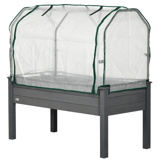 Raised Garden Bed With PE Cover, Outdoor Elevated Wood Planter Box, Dark Gray Elevated Garden Beds Dark Grey at Gallery Canada